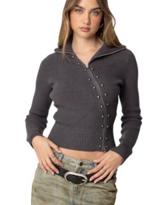 Edikted Womens Ribbed Asymmetric Zip Up Cardigan - Macy's