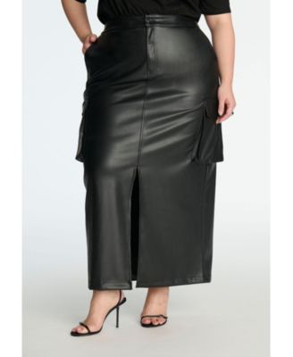 Women's Maxi Cargo Faux Leather Skirt