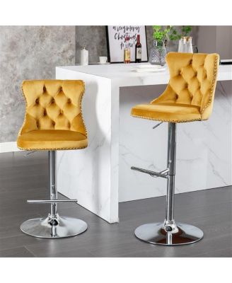 Furniture,Swivel Velvet Barstools Adjusatble Seat Height, Modern Upholstered Chrome base Bar Stools with Backs Comfortable