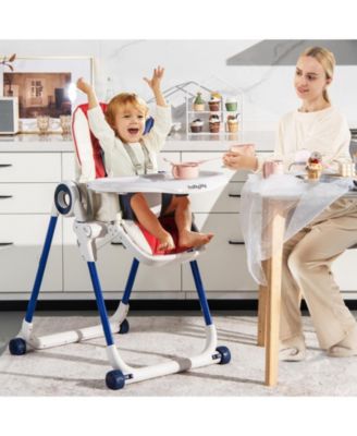 Boys High Chair Foldable Feeding Chair with 4 Lockable Wheels