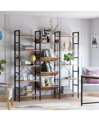 Bookcases and Bookshelves Triple Wide 5 Tiers Industrial Bookshelf