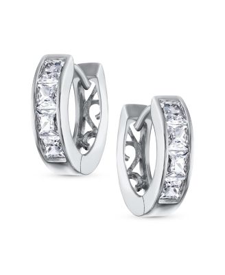 Small CZ Hoop Earrings in Gold-Plated Sterling Silver Multi-Color Options
