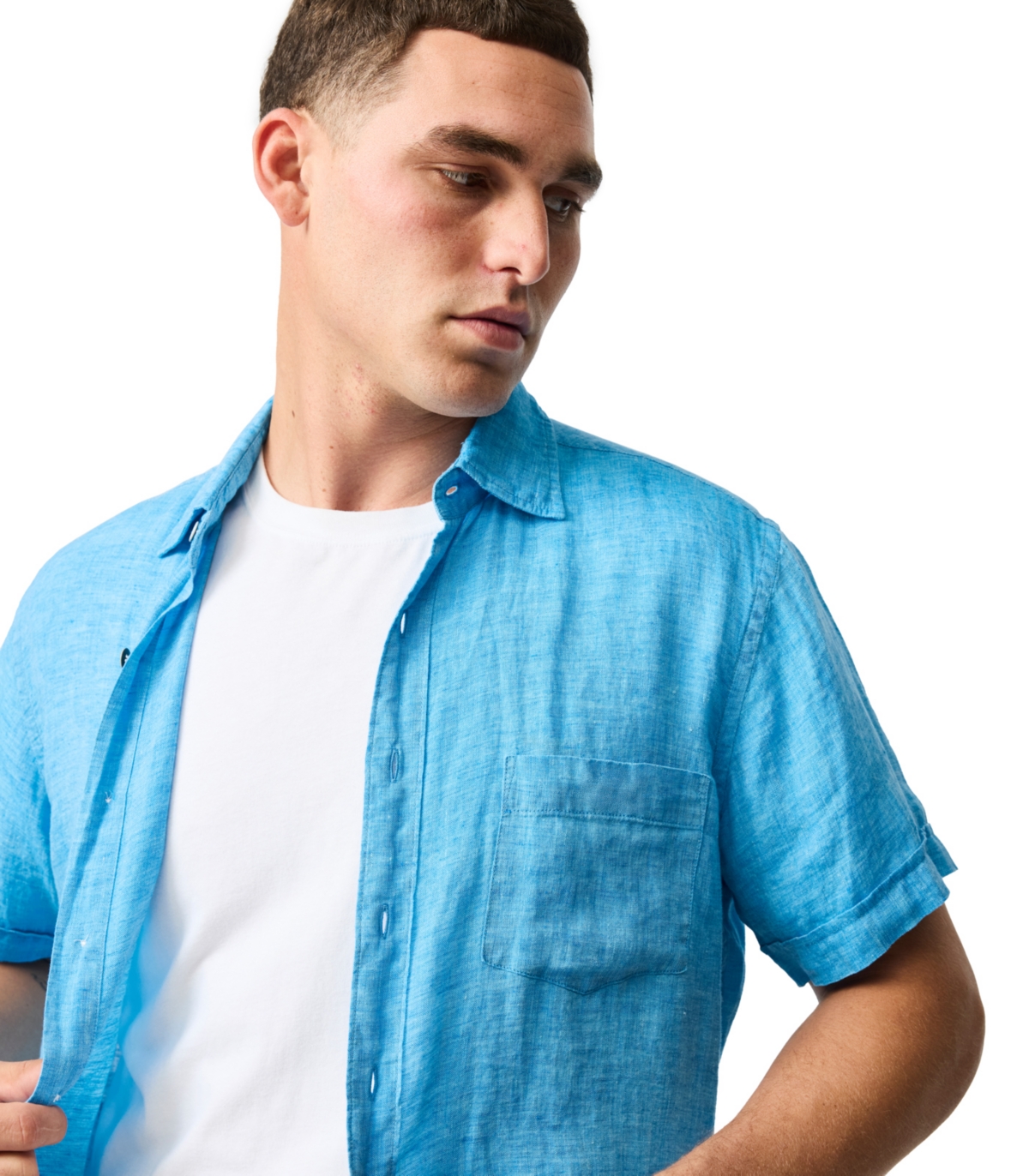 Rodd & Gunn Palm Beach Sports Fit Short Sleeve Linen Button-up Shirt In Blue