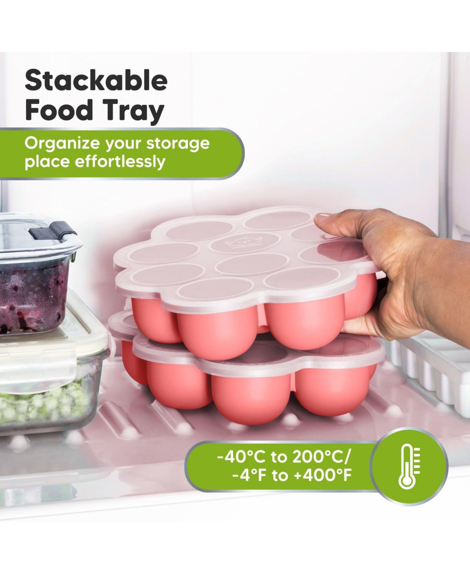 Prep Silicone Baby Food Freezer Tray with Clip-on Lid, 2oz x 10 Silicone Freezer Molds, BPA-Free Baby Food Storage