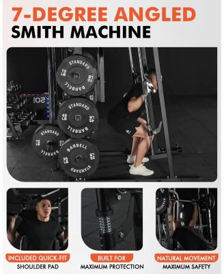 Smith Machine with PEC Dec, 2000LBS Squat Rack Chest Fly Machine with Cable System, Workout Weight Cage with Weight Bench, 230LBS Plates, Spotter Arms, Home Gym, for Home Gym