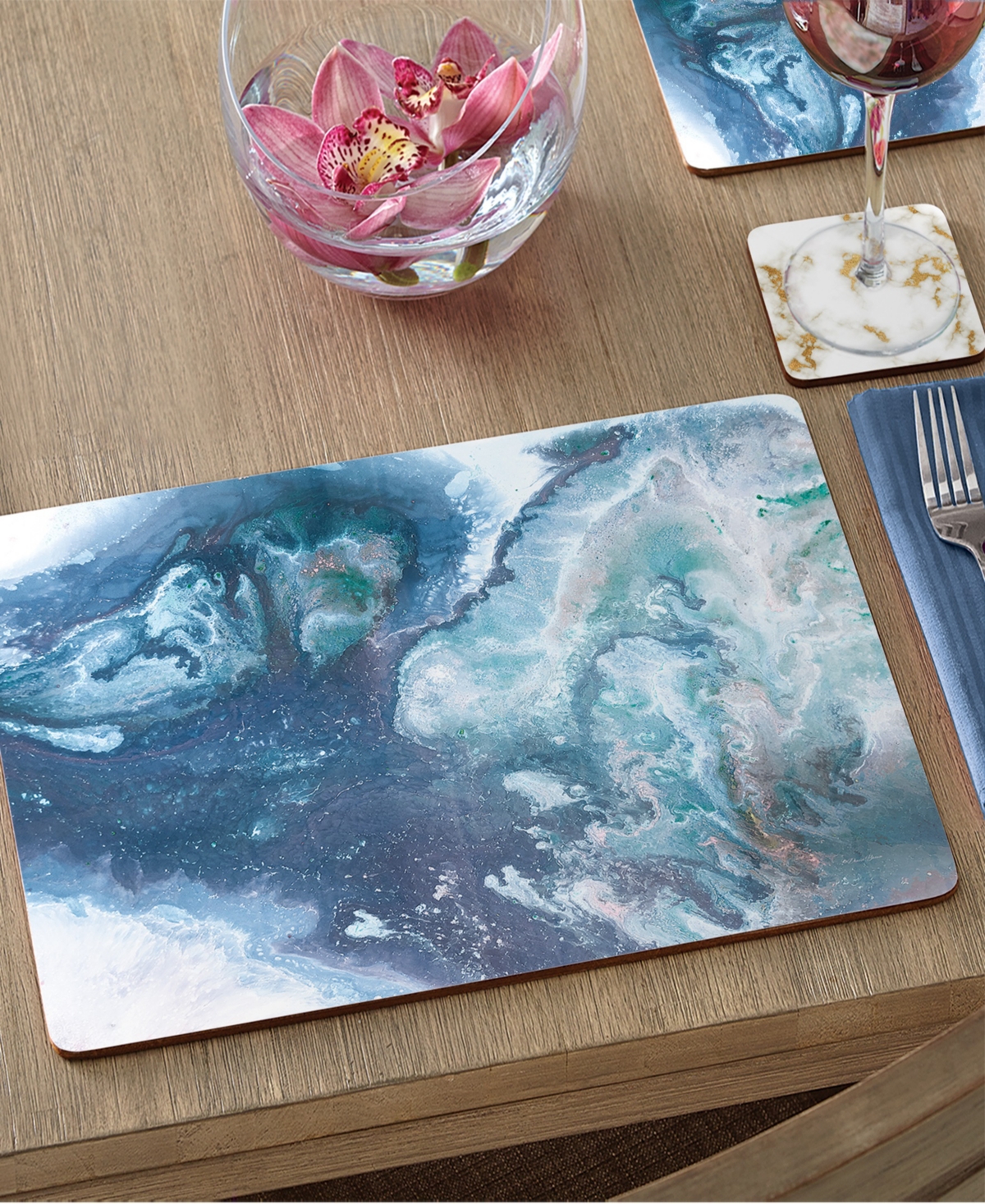 Counterart Graceful Ocean Hardboard Cork Placemats 15"x 11", Set Of 4 In Multi