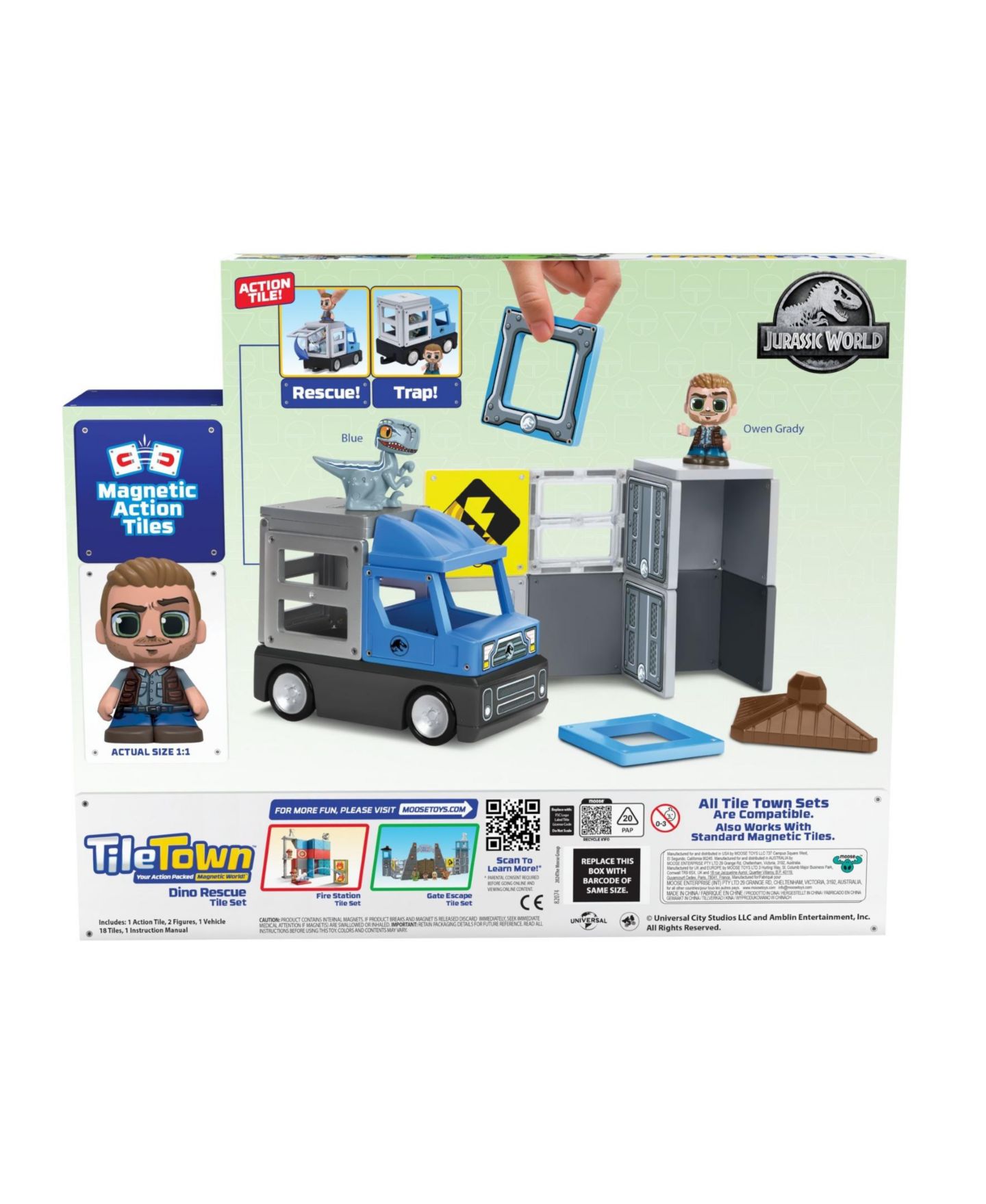 Детский игровой набор Tile Town Jurassic World Dino Rescue Magnetic Tiles Playset, 22 Piece — фото 11