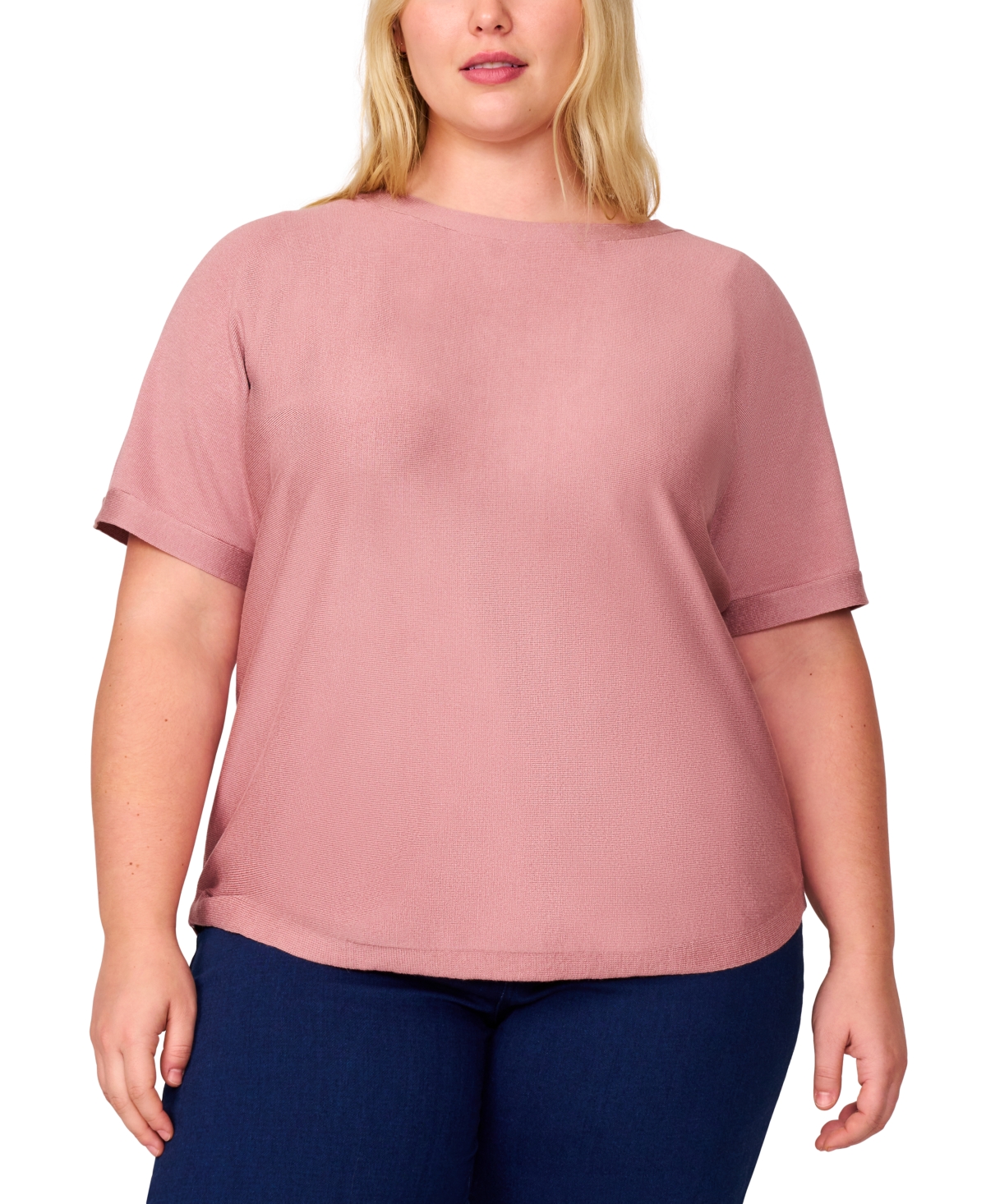Melissa Paige Plus Womens Striped Knit Cardigan Sweater In Cashmere Blush