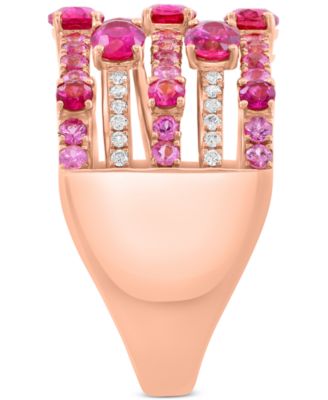 EFFY&reg; Ruby (1-7/8 ct. t.w.), Pink Sapphire (1/2 ct. t.w.), & Diamond (1/6 ct. t.w.) Multirow Statement Ring in 14k Rose Gold