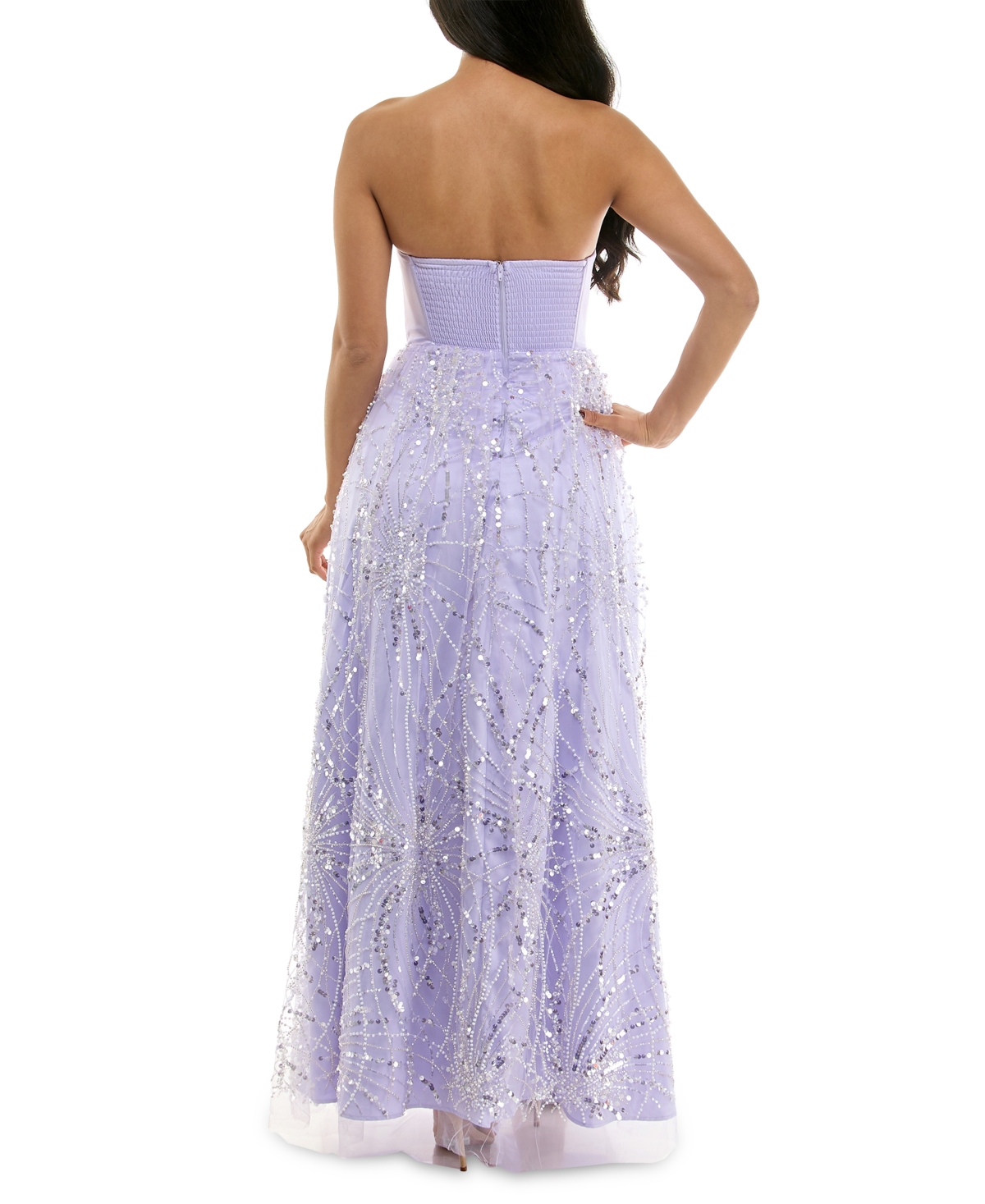 Violet Weekend Juniors' Sequin Pearl Corset Gown In Lilac