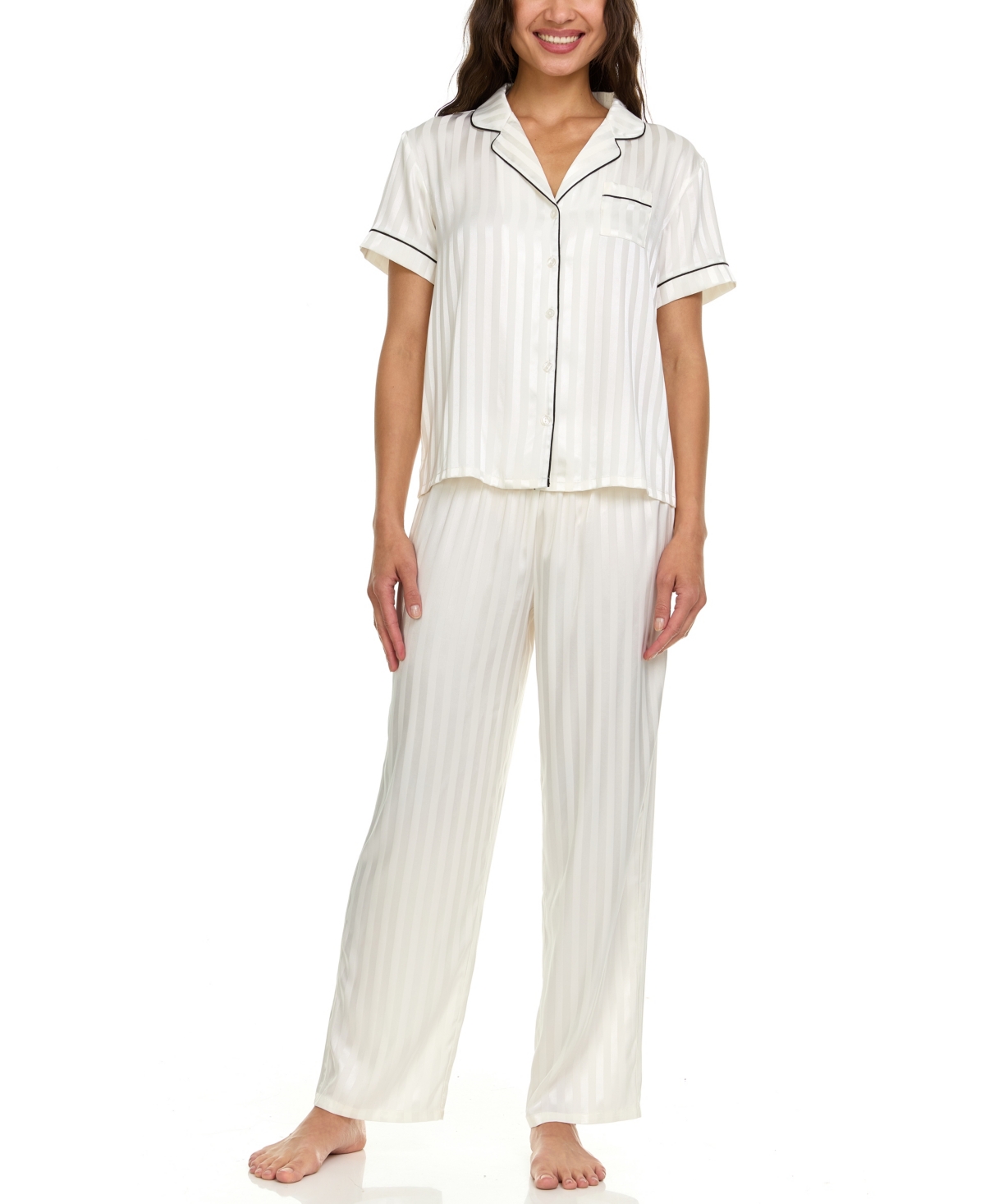Flora By Flora Nikrooz 2pc Solid Shadow Stripe Jacquard Pajama Set In Ivory