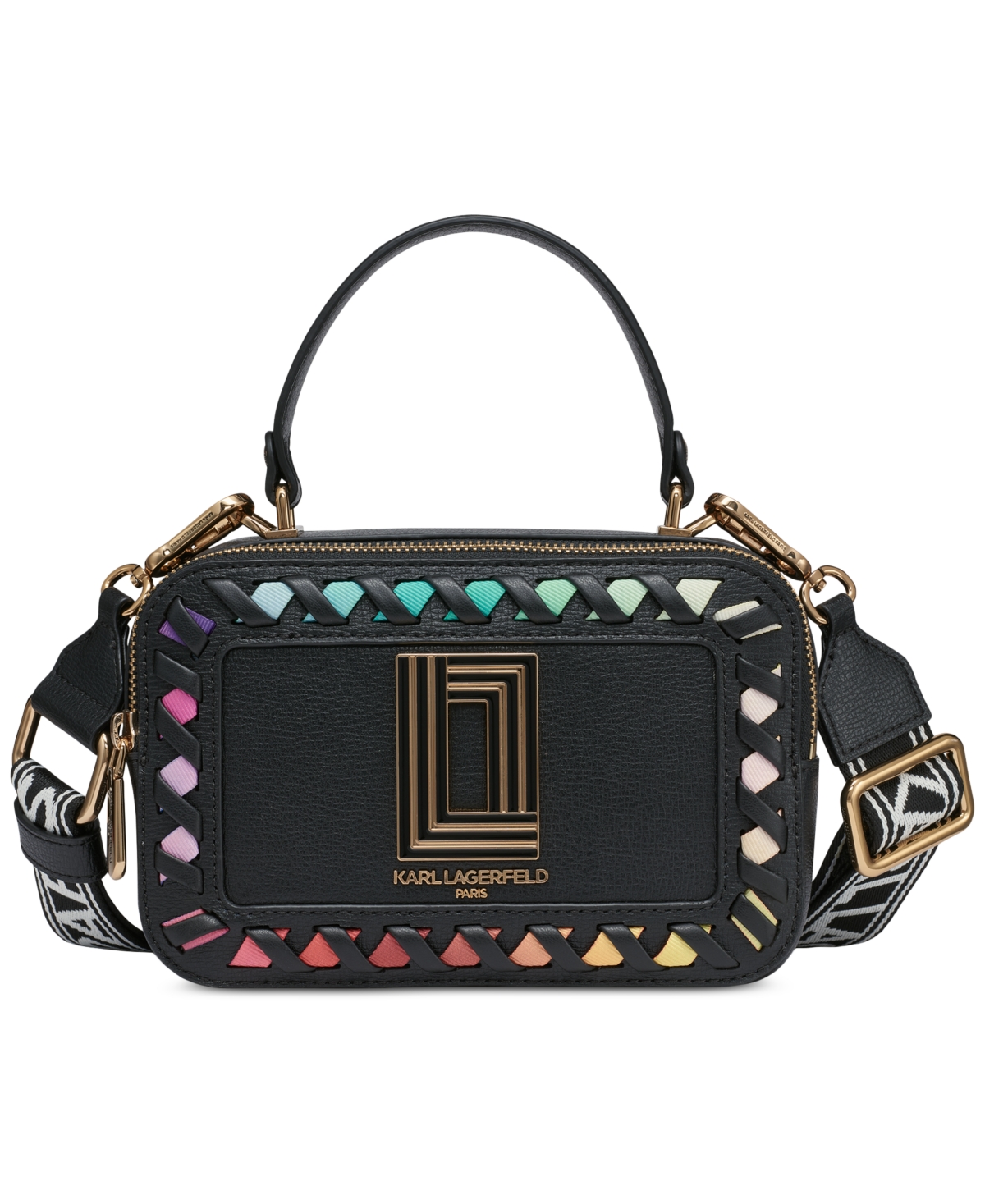 Karl Lagerfeld Simone Small Coated Leather Rainbow Lunchbox Crossbody In Black Multi Combo