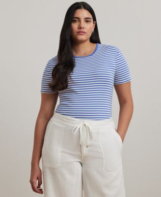 Lauren Ralph Lauren - Plus Size Striped Stretch Cotton Crewneck Tee