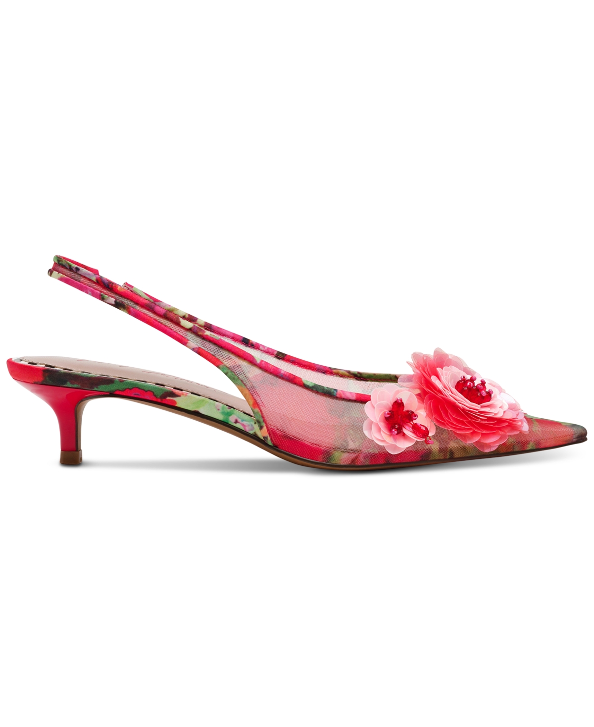 Betsey Johnson Audree Pointed Toe Slingback Pump In Red,green Floral