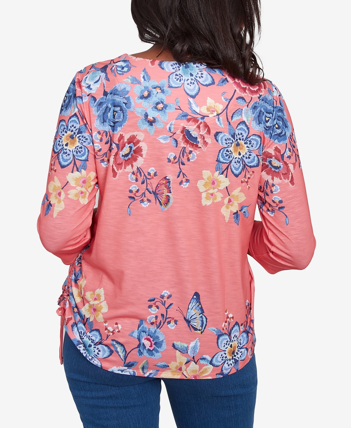 Alfred Dunner Petite Free Spirit Floral Crew Neck Knit Top In Coral