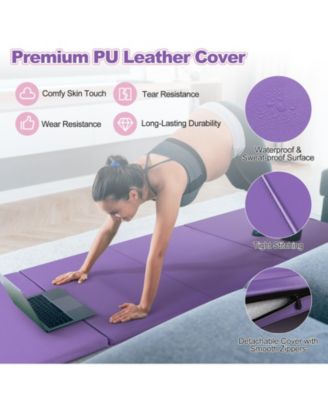 Folding Gymnastics Mat with Carry Handles and Sweatproof Detachable PU Leather Cover