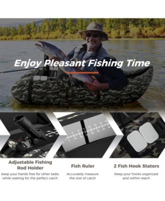 Inflatable Fishing Float Tube with Pump Storage Pockets and Fish Ruler