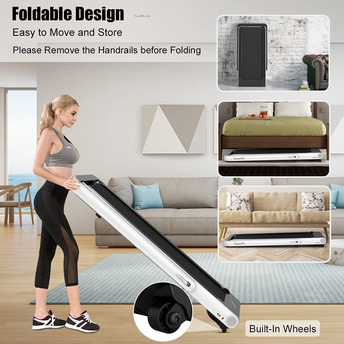4.75HP 2 In 1 Folding Walking Pad Treadmill with Remote App Control