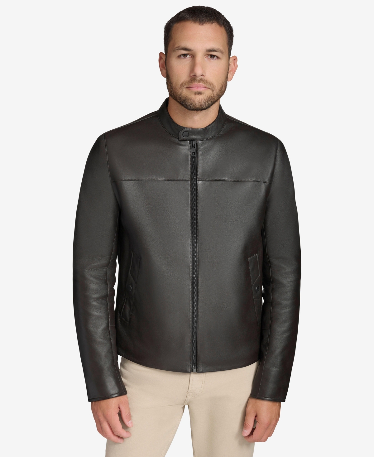 Men's Macalister Leather Racer Jacket - Black