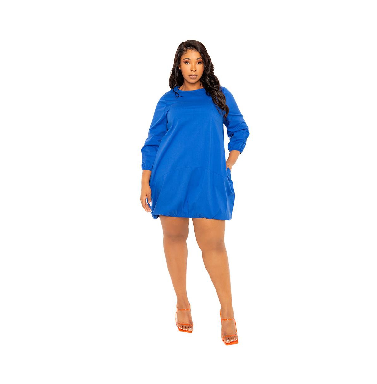 Shop Buxom Couture Women's Plus Size Bubbled Poplin Mini Dress In Royal Blue