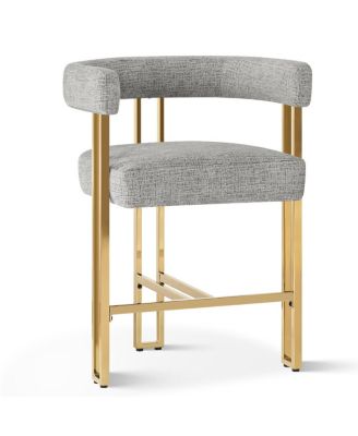 25'' Counter Height Stool with Gold Metal Legs, Chenille Upholstery, Curved Back and Armrest, 1 Unit-Maison Boucle