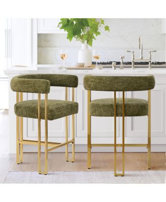 25'' Counter Height Stool with Gold Metal Legs, Chenille Upholstery, Curved Back and Armrest, 1 Unit-Maison Boucle