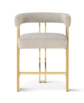25'' Counter Height Stool with Gold Metal Legs, Chenille Upholstery, Curved Back and Armrest, 1 Unit-Maison Boucle