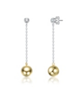 Sterling Silver Two-Tone White Gold Plated & 14K Gold Plated with Clear Cubic Zirconia Sphere Drop Earrings - Gold