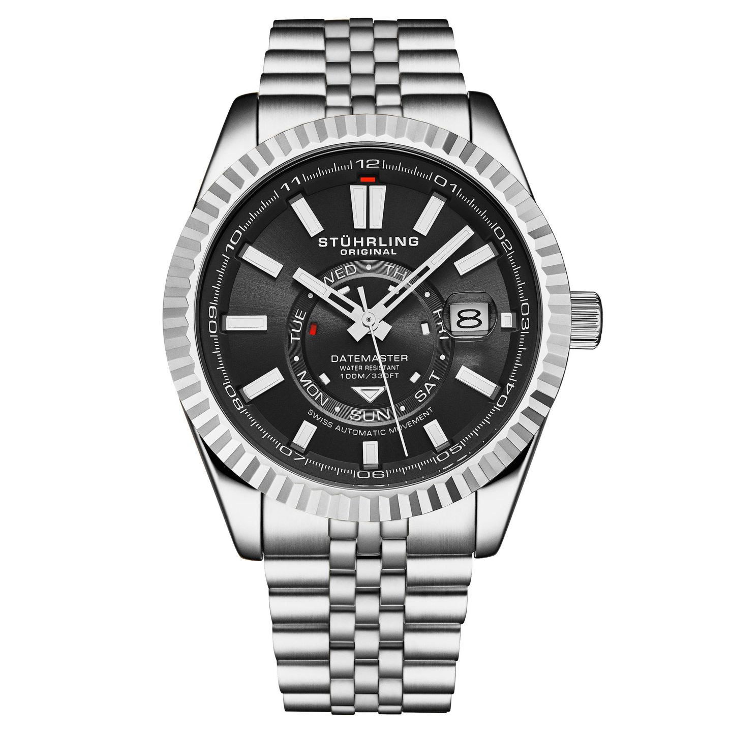 Мужские швейцарские автоматические часы Stuhrling Datemaster II, 42 мм, чёрный циферблат — фото 1