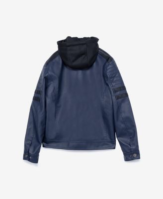Boys Hooded Moto PU Leather Jacket With Lining