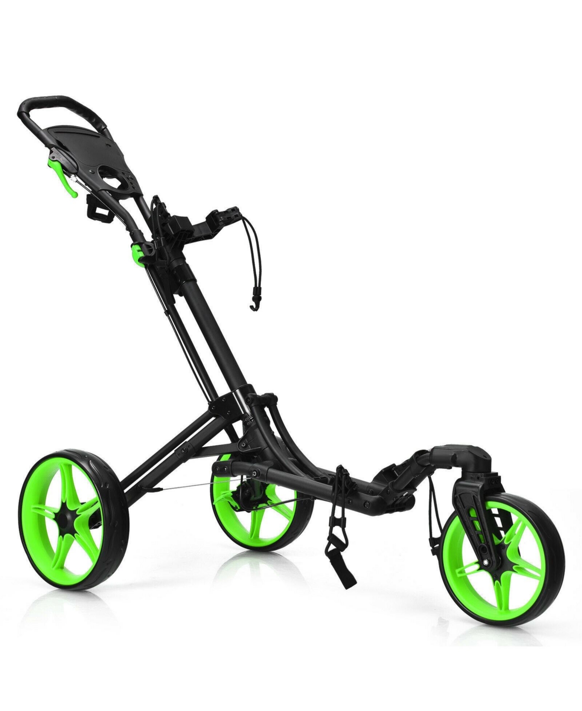 Folding Golf Push Cart with Scoreboard Adjustable Handle Swivel Wheel - Green