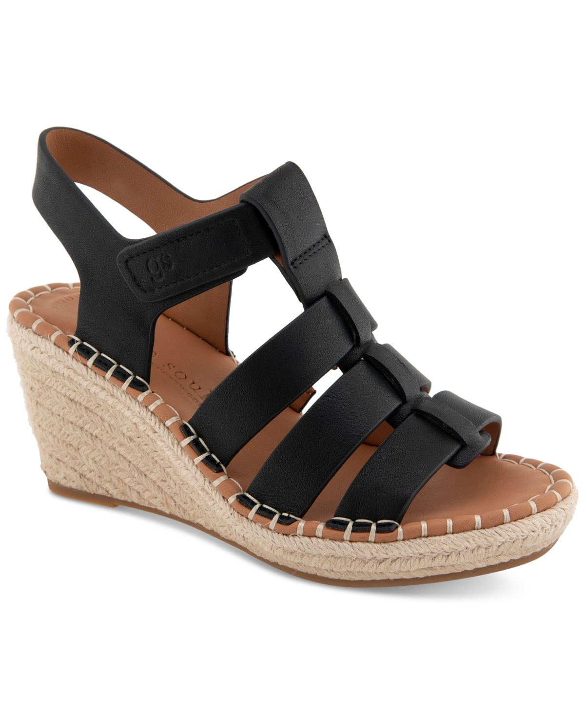 Gentle Souls - Capelin Leather Espadrille Wedge In Black Nubuck
