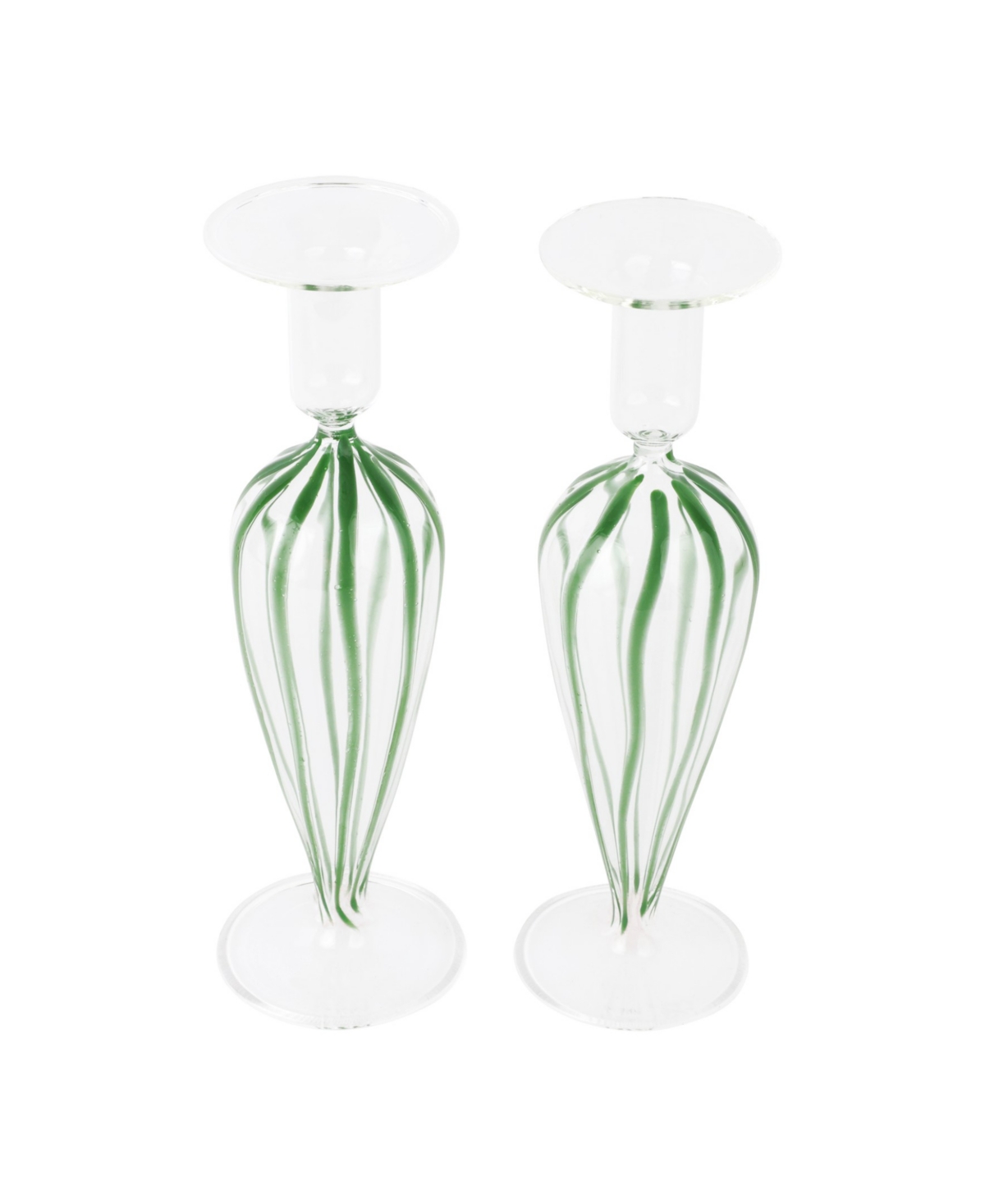 Shop Vietri Nuovo Stripe 9.5" Candlesticks, Set Of 2 In Green