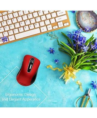 2.4G Wireless Mouse,Ergonomic Mouse Pad with Wrist Support(Red Mouse + Pad)