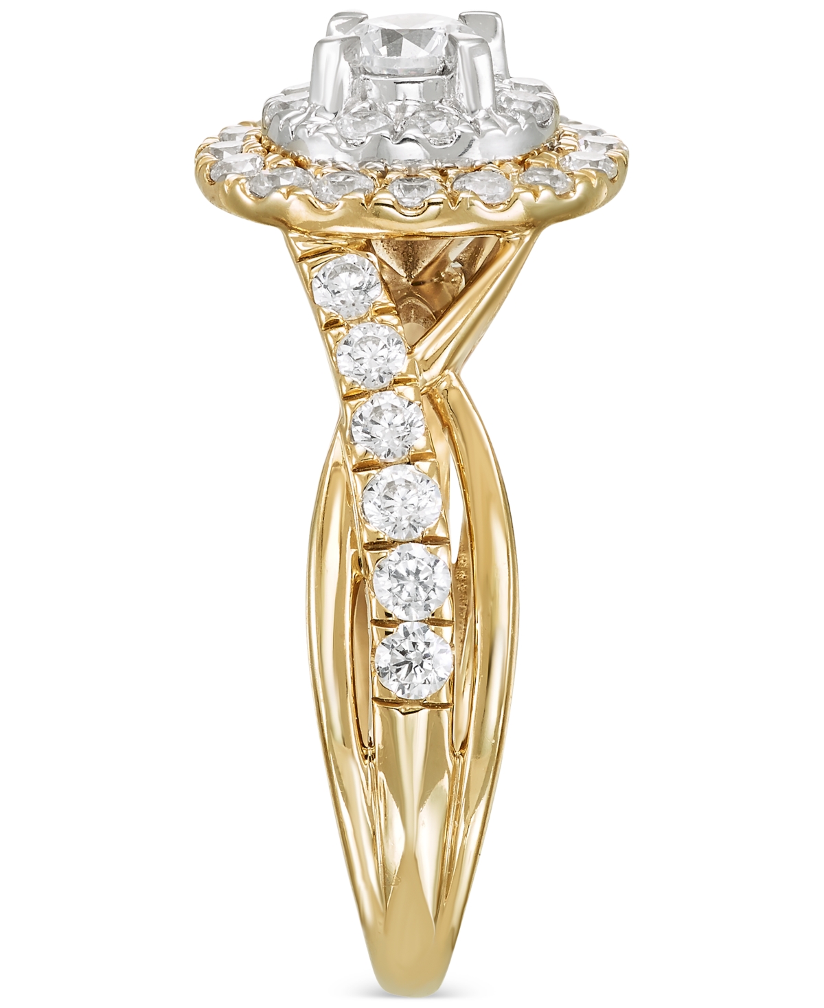Macy's Diamond Double Halo Engagement Ring (1 Ct. T.w.) In 14k Two-tone Gold In Two Tone Gold