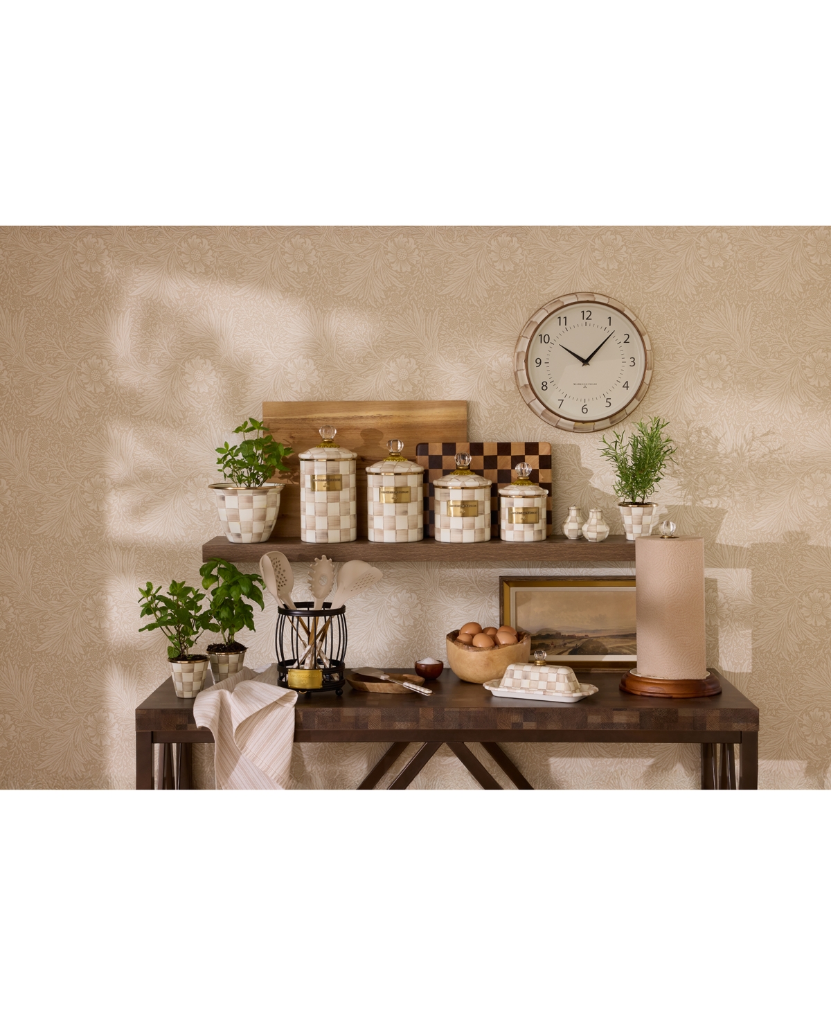 Mackenzie-childs Mocha Check Wood Paper Towel Holder In Brown