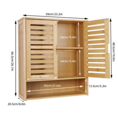 Bathroom Wall Cabinet: Bamboo Wood Kitchen Wall Mounted Medicine Cabinet with 3 Shelves