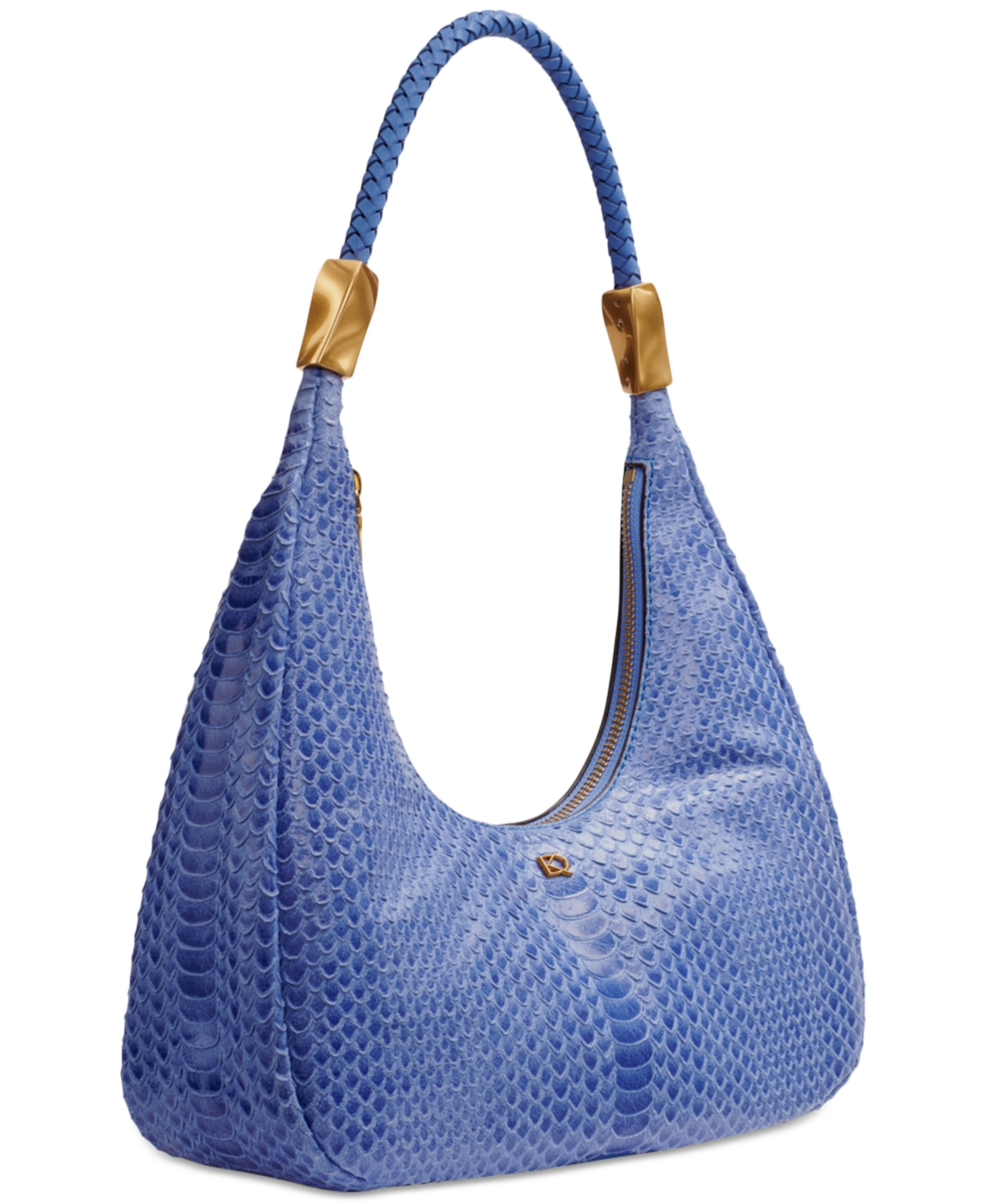 Shop Donna Karan Quogue Skipper Snake Small Leather Shoulder Bag In Dark Cielo