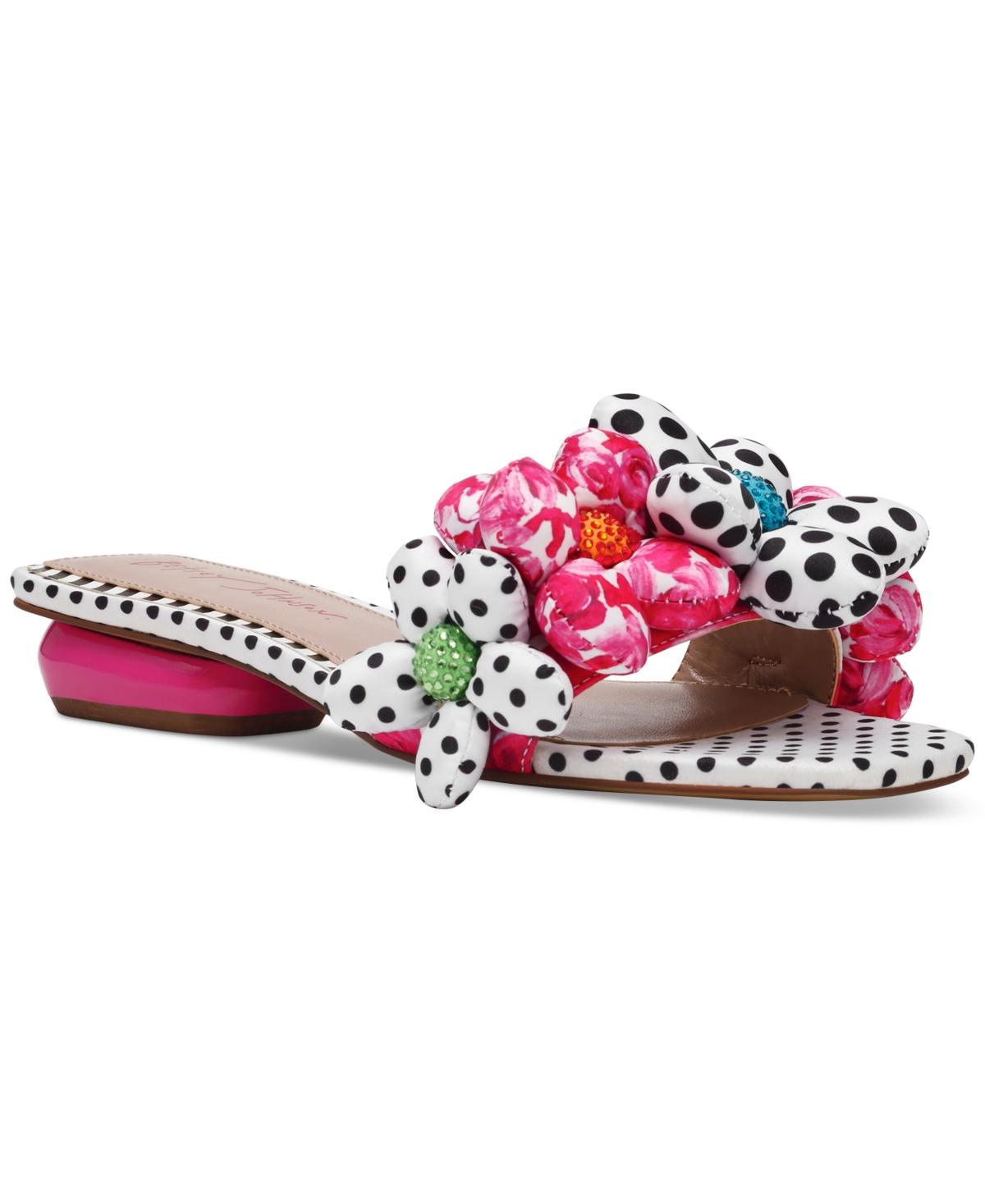 Betsey Johnson Emelia Slide Sandal In White,black Multi