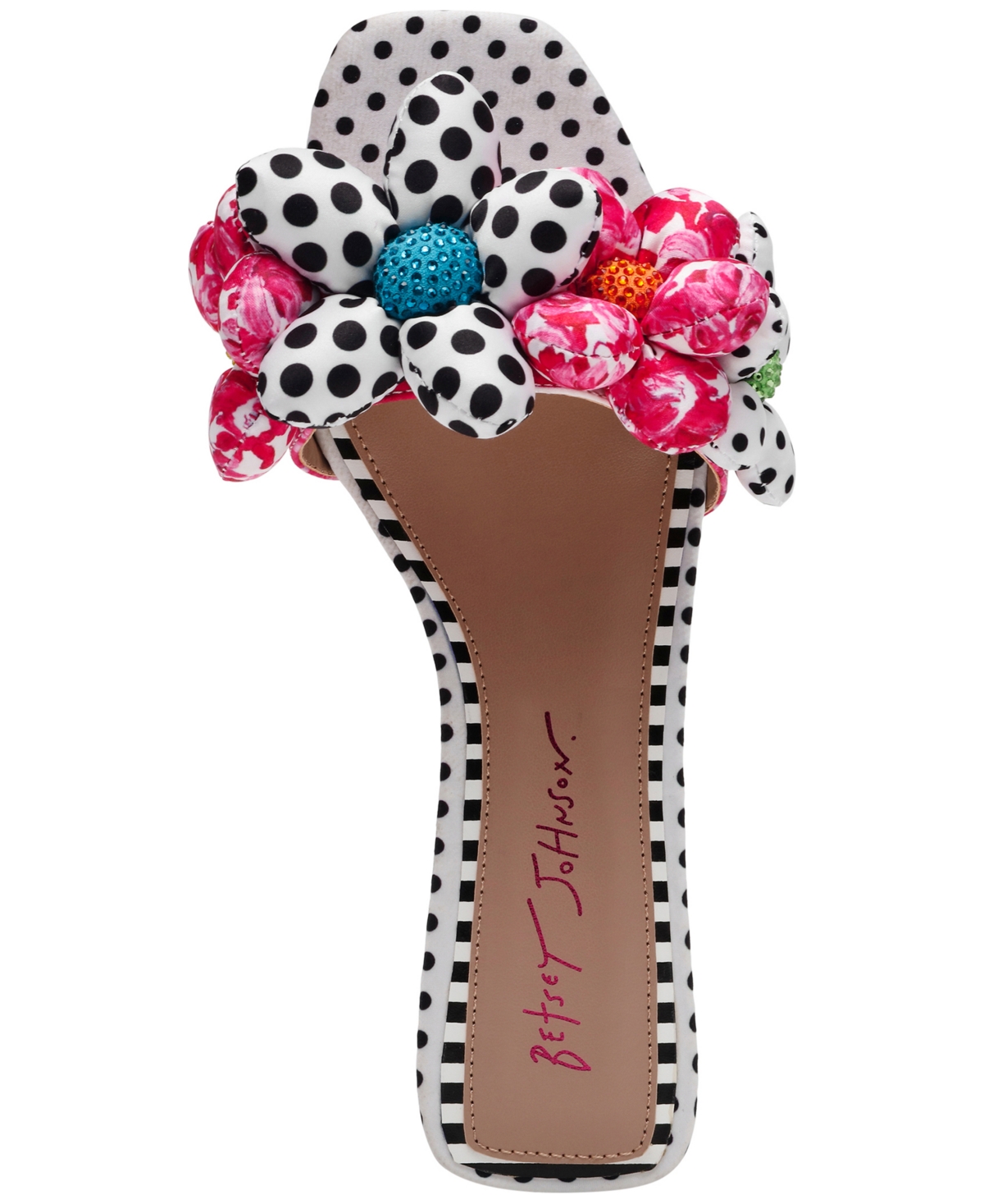 Betsey Johnson Emelia Slide Sandal In White,black Multi