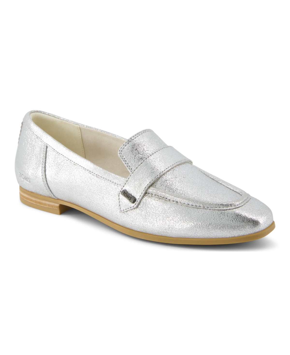 Toms Lynette Loafer In Silver Crinkle Metallic Leather