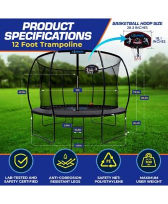 Pumpkin Trampoline with Basketball Hoop & Inner Enclosure - Safe, Durable,Family Fun - Heavy Duty Galvanized Springs - Waterproof Padding - Stable Base - Outdoor Backyard Style