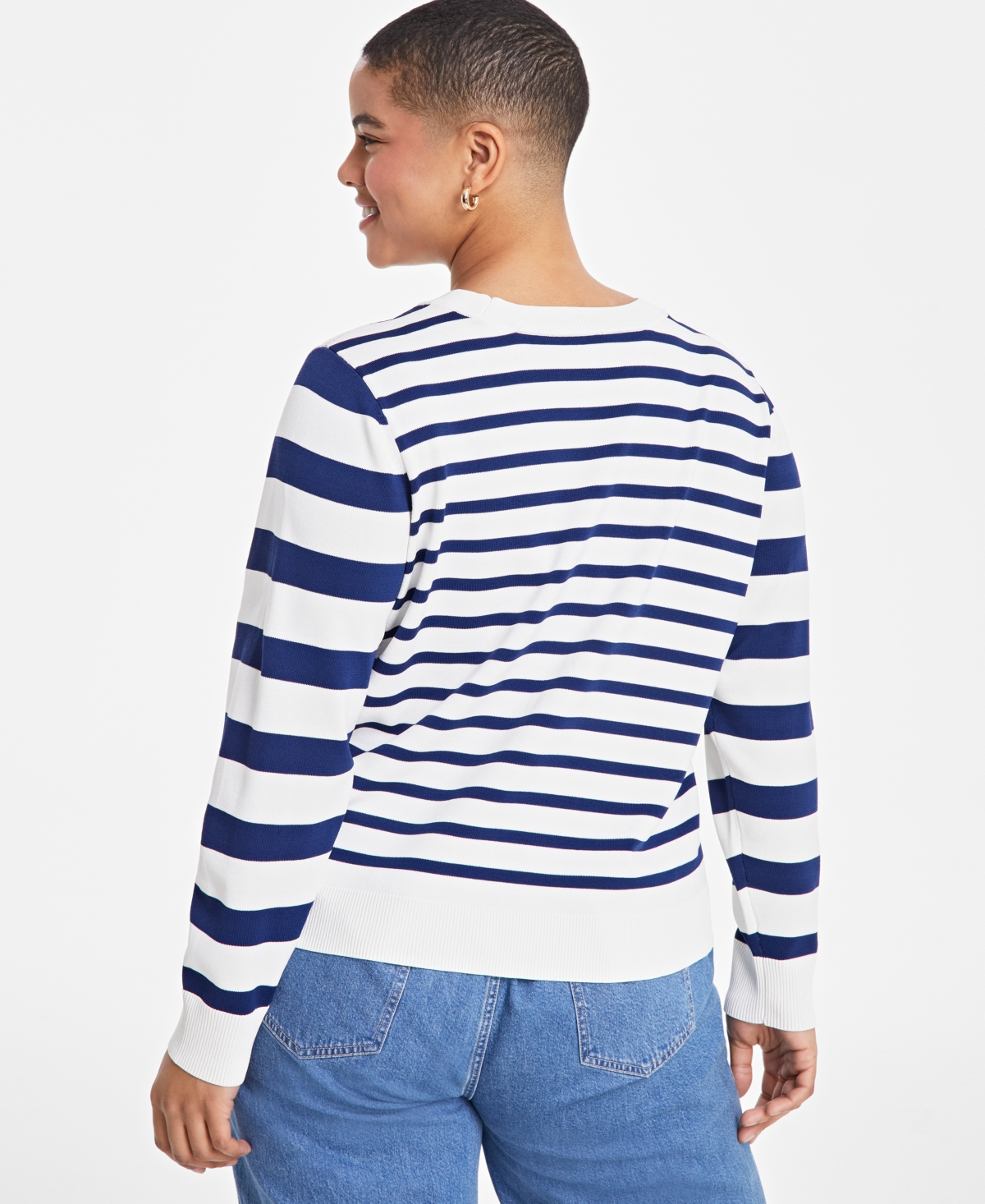 ON 34TH TRENDY PLUS SIZE STRIPED PULLOVER SWEATER, EXCLUSIVELY AT MACY'S 