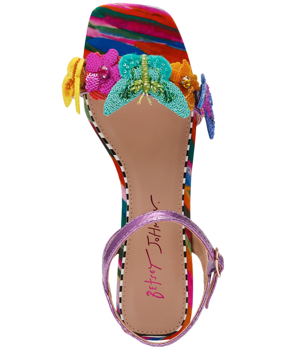 Shop Betsey Johnson Women's Emerry Two-piece Butterfly Low Block-heel Sandals In Fuchsia Multi