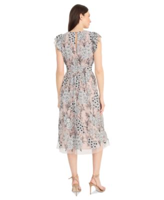Maggy London Women's V-Neck Floral Mesh Midi Dress - Macy's