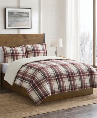 Plaid Brushed Flannel and Sherpa 3-Pc. Comforter Set, King