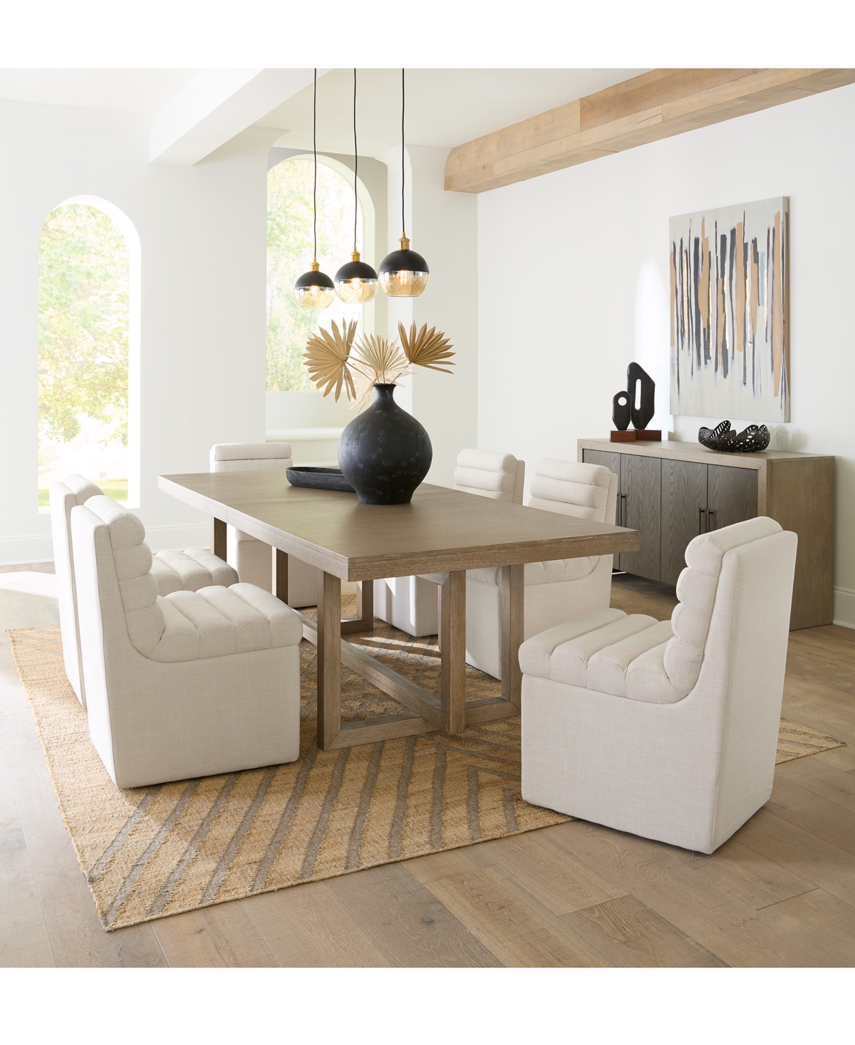 Macy's 7-pc. Set (portmore Rectangular Dining Table & 6 Clave Dining Chairs), Created For  In Linen