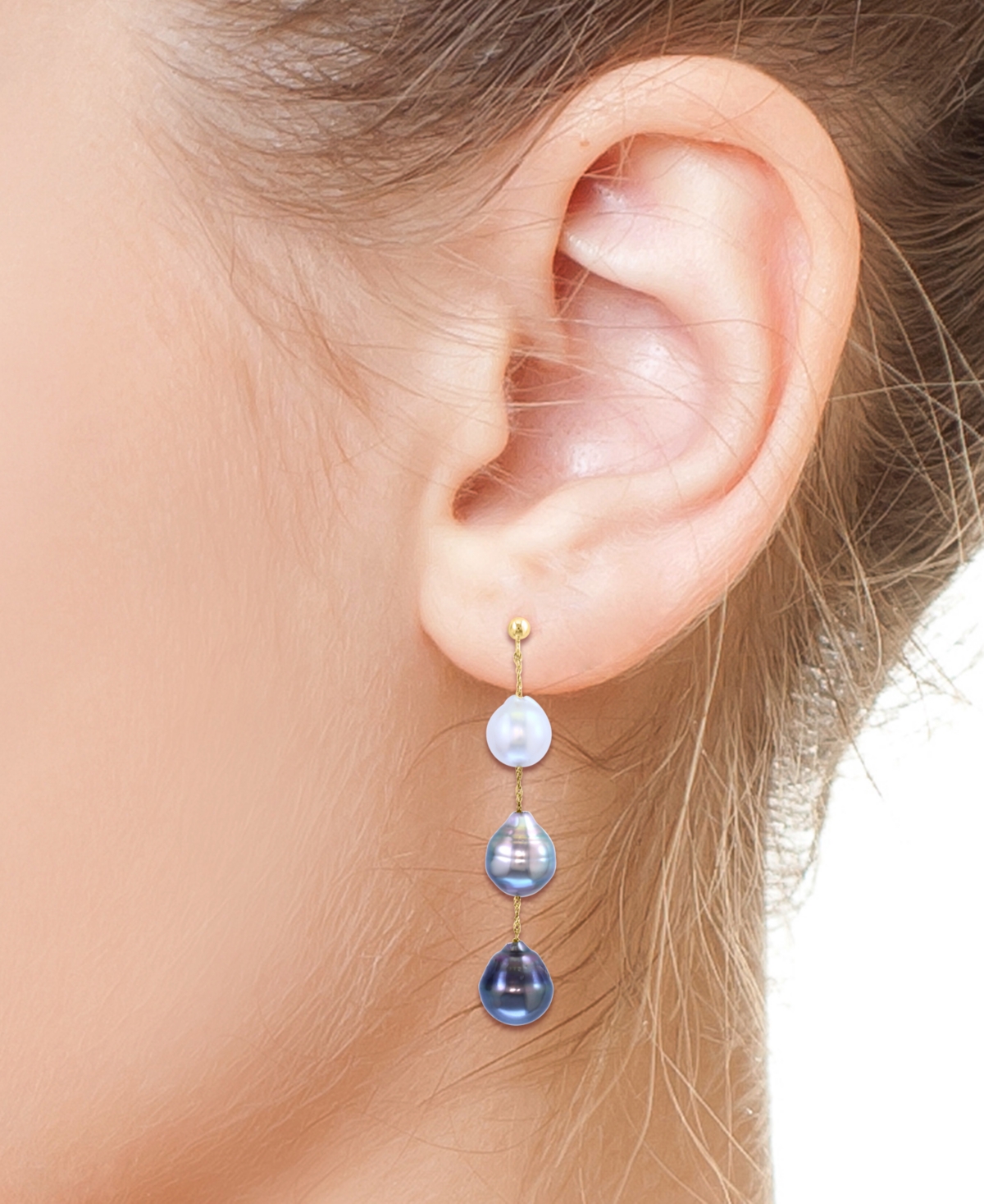 Effy Collection Effy Cultured Black Tahitian Pearl (9mm) & Cultured White South Sea Pearl (8mm) Drop Earrings In 14k In Gold