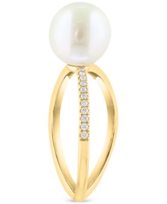 EFFY&reg; Cultured Freshwater Pearl (9mm) & Diamond (1/20 ct. t.w.) Openwork Statement Ring in 14k Gold