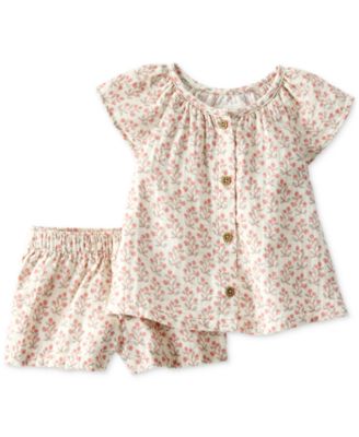 Carter's - Baby Girls Organic Cotton 2-Pc. Gauze Floral Top & Shorts Set